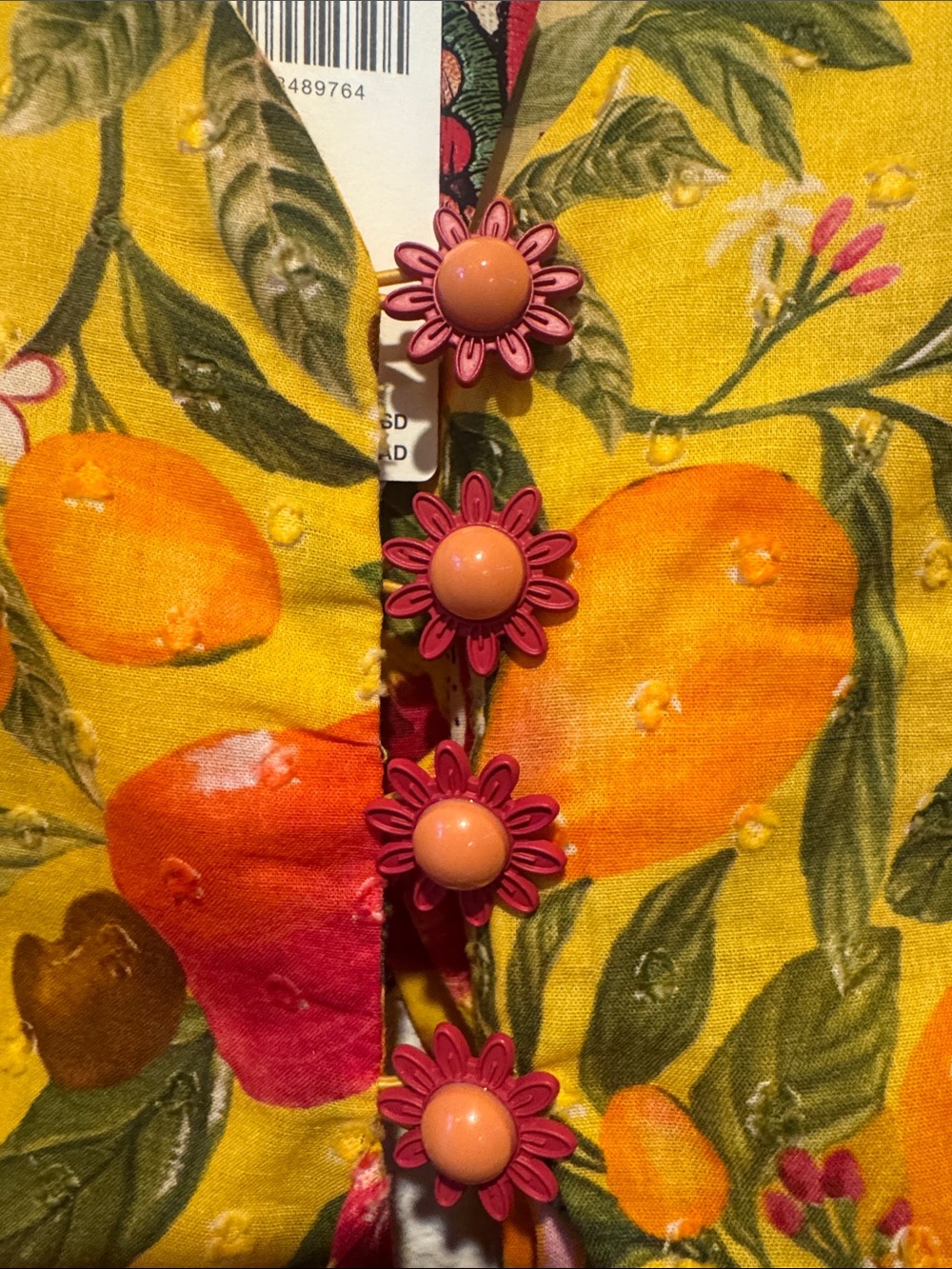 FARM Rio Yellow Tropical Tie-Front Crop Top with Orange Trim - Picture 7 of 11